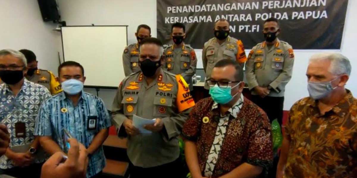 Keterangan Pers Polda Papua bersama Manajemen PTFI usai penandatanganan MoU. Foto: Salmawati Bakri/ Papua60detik